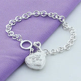 925 Silver Heart Bracelet Zircon Inlaid Charm Jewelry Gift