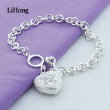 925 Silver Heart Bracelet Zircon Inlaid Charm Jewelry Gift
