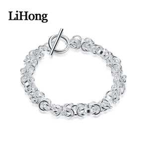 925 Silver Link Chain Buckle Bracelet Charm Wedding Jewelry