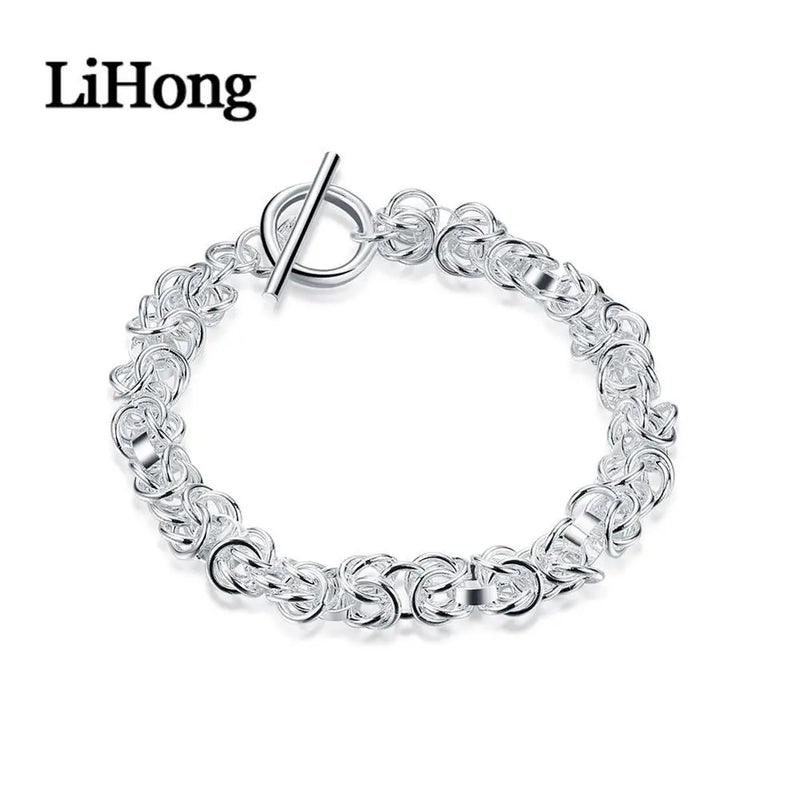 925 Silver Link Chain Buckle Bracelet Charm Wedding Jewelry