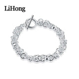 925 Silver Link Chain Buckle Bracelet Charm Wedding Jewelry