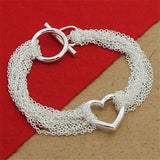 925 Silver Bracelet Multi-Line Tassel Heart Bracelet For Woman
