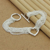 925 Silver Bracelet Multi-Line Tassel Heart Bracelet For Woman