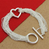 925 Silver Bracelet Multi-Line Tassel Heart Bracelet For Woman