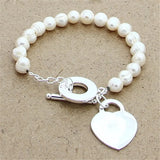 925 Silver Freshwater Pearl Heart Bracelet for Women