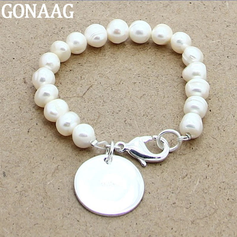 925 Silver Bracelet Freshwater Pearl Heart Charm Jewelry Wedding Gift