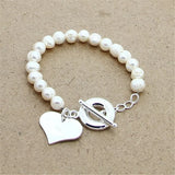 925 Silver Freshwater Pearl Heart Bracelet for Women