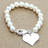 925 Silver Freshwater Pearl Heart Bracelet for Women