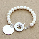 925 Silver Bracelet Freshwater Pearl Heart Charm Jewelry Wedding Gift