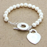 925 Silver Bracelet Freshwater Pearl Heart Charm Jewelry Wedding Gift