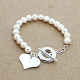 925 Silver Bracelet Freshwater Pearl Heart Charm Jewelry Wedding Gift