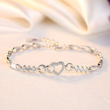 925 Silver Purple Crystal Heart Woman Bracelet Charm Jewelry Gift