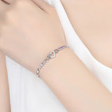 925 Silver Purple Crystal Heart Woman Bracelet Charm Jewelry Gift