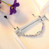 925 Silver Bracelet with Purple Crystal Heart Charm