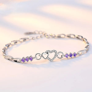 925 Silver Bracelet with Purple Crystal Heart Charm