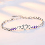 925 Silver Bracelet with Purple Crystal Heart Charm