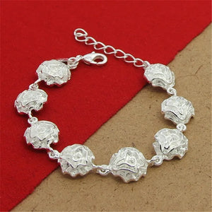 925 Silver Rose Flower Bracelet for Women Charm Jewelry Gift