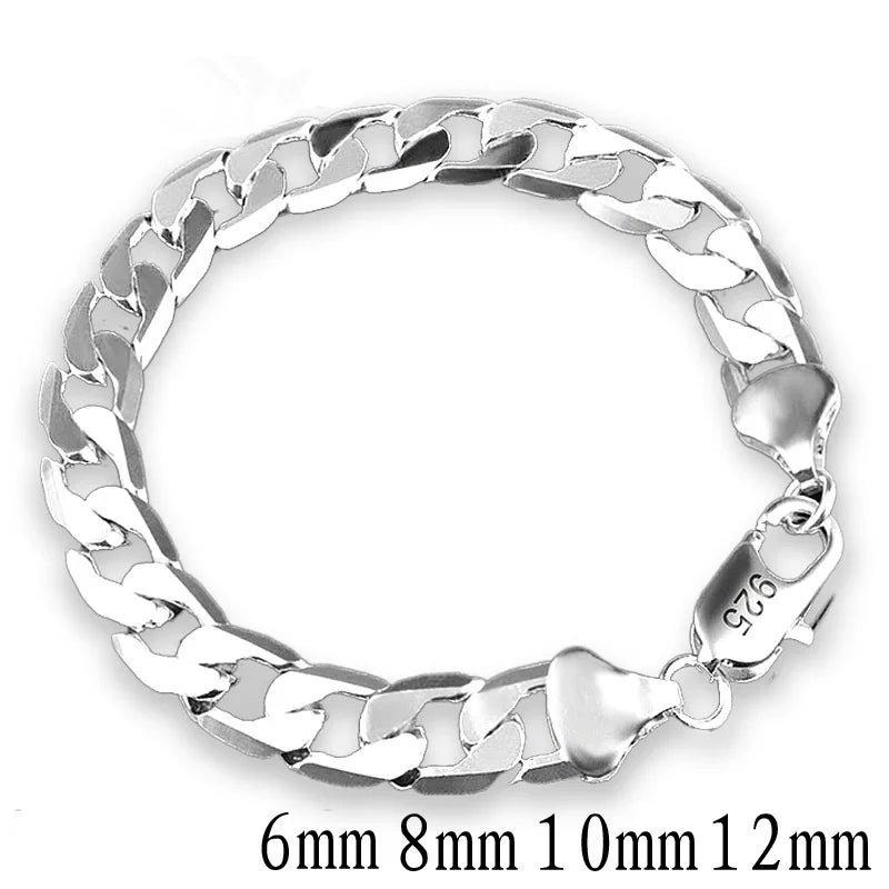 925 Sterling Silver Bracelet 6MM8MM10MM Sideways Silver Bracelet