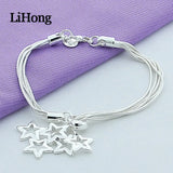925 Silver Star Snake Bone Bracelet Multilayer Charm Jewelry