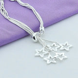 925 Silver Star Snake Bone Bracelet Multilayer Charm Jewelry