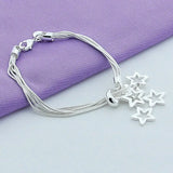 925 Silver Star Snake Bone Bracelet Multilayer Charm Jewelry