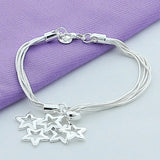 925 Silver Star Snake Bone Bracelet Multilayer Charm Jewelry