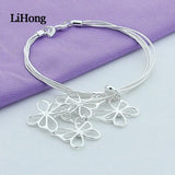 925 Silver Three Butterfly Snake Bone Bracelet