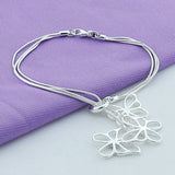 925 Silver Three Butterfly Snake Bone Bracelet