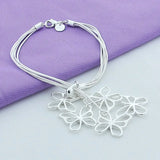 925 Silver Three Butterfly Snake Bone Bracelet