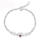 Sterling Silver Zircon Crystal Angel Heart Bracelet for Women