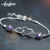 925 Silver Zircon Heart Bracelet Charm Jewelry Gift
