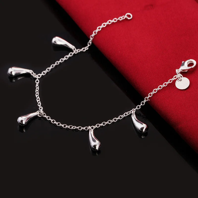 925 Silver Bracelet 5 Raindrops Feminine Charm Engagement Wedding