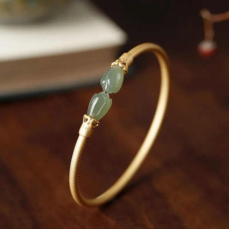 925 Sterling Silver Bracelet Hetian Jade Ancient Orchid Retro Chinese Style