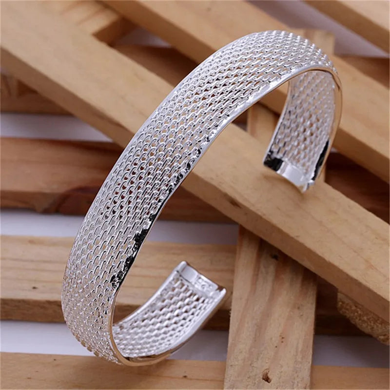 925 Sterling Silver Bracelets For Women Net Bangle Adjustable