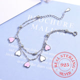 925 Silver Bracelets Pink Cherry Blossom Petals Gradient Heart Double Layer Chai
