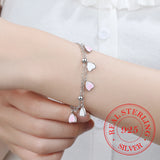 925 Silver Bracelets Pink Cherry Blossom Petals Gradient Heart Double Layer Chai