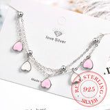 925 Silver Bracelets Pink Cherry Blossom Petals Gradient Heart Double Layer Chai
