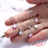 925 Silver Bracelets Pink Cherry Blossom Petals Gradient Heart Double Layer Chai