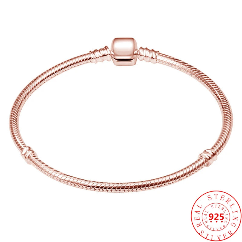 925 Silver Rose Snake Chain Bracelet For DIY Charms