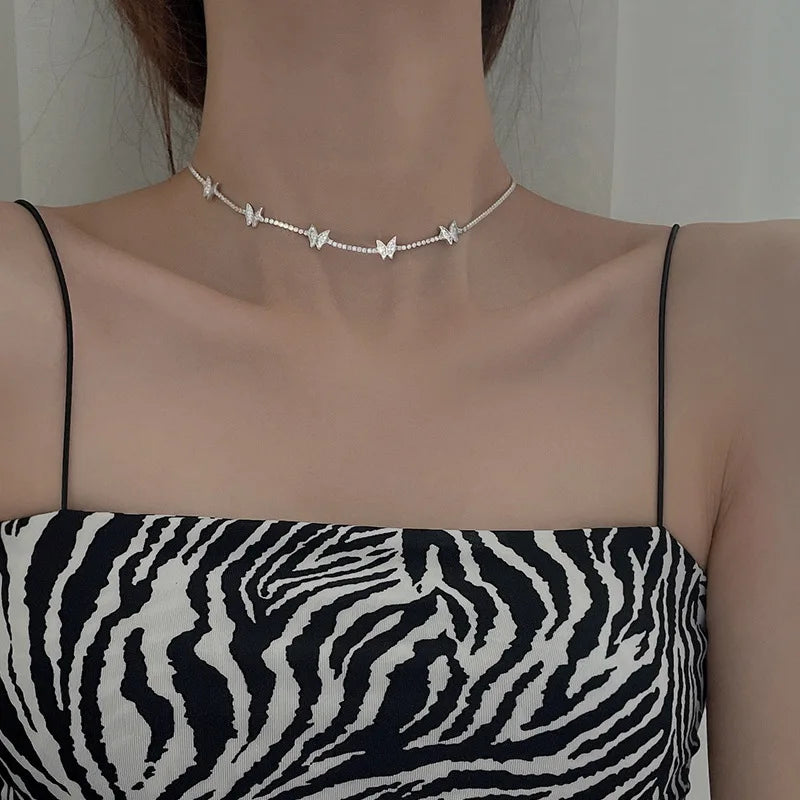 925 Silver Butterfly Necklace Animal Choker Birthday Gift