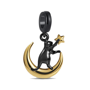 925 Silver Cat on Moon Charm Bead for Bracelet