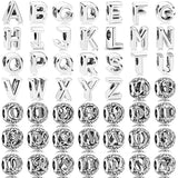 925 Silver A-Z Openwork Alphabet Crystal Bead Bracelet Bangle