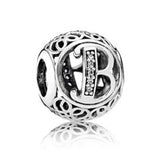 925 Silver A-Z Alphabet Crystal Charm for Bracelet Bangle