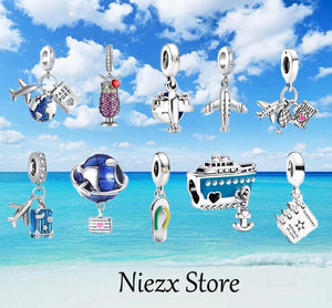 925 Silver Airplane Passport Travel Pendant for Bracelet Necklace DIY