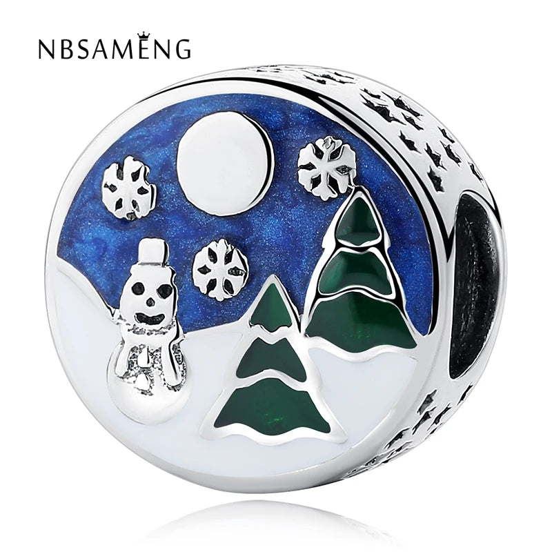 925 Silver Enamel Christmas Tree Santa Snowflake Charm Bead
