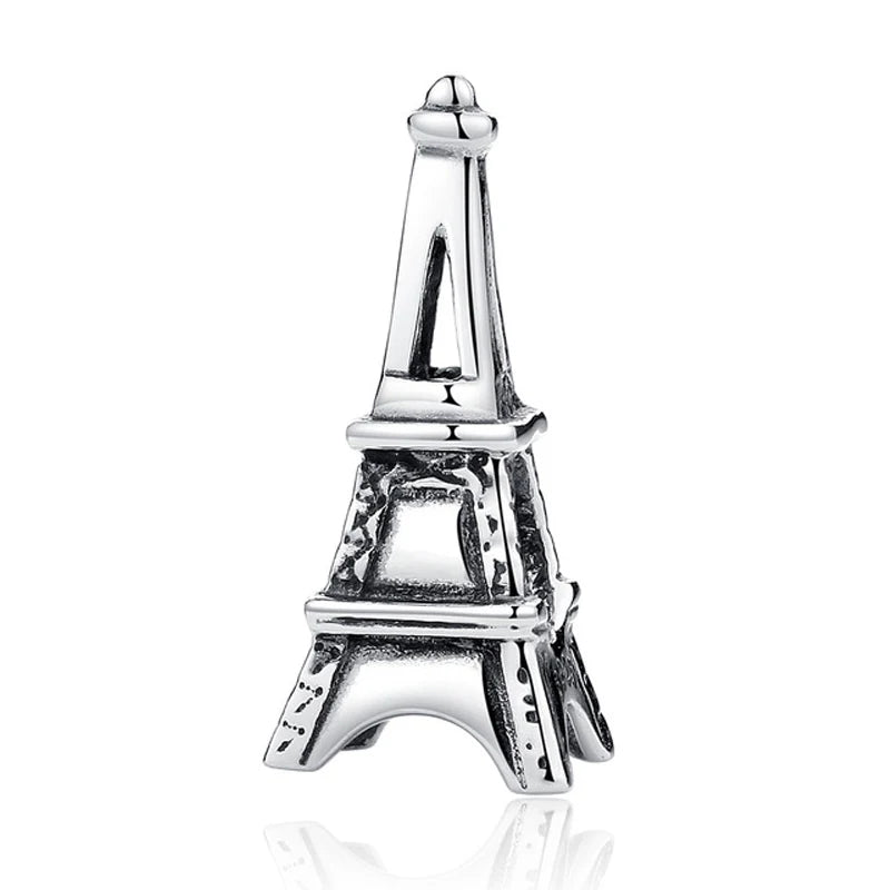 925 Silver Charm Bead Plane Travel Camera Eiffel Tower for Bracelet DIY