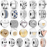 925 Silver Clear Sparkling Line Freehand Heart Clip Bead Bracelet DIY