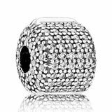 925 Silver Clear Sparkling Line Freehand Heart Clip Bead Bracelet DIY