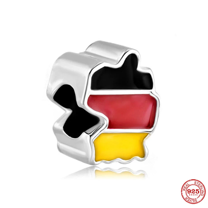 925 Silver European Flag Charm Pendant Bead for Bracelet DIY