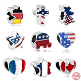 925 Silver European Flag Charm Pendant Bead for Bracelet DIY